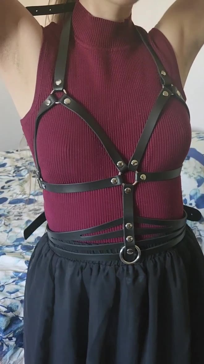 DOMINIX Deluxe Leather Open Cup Harness Bra. Slide 2